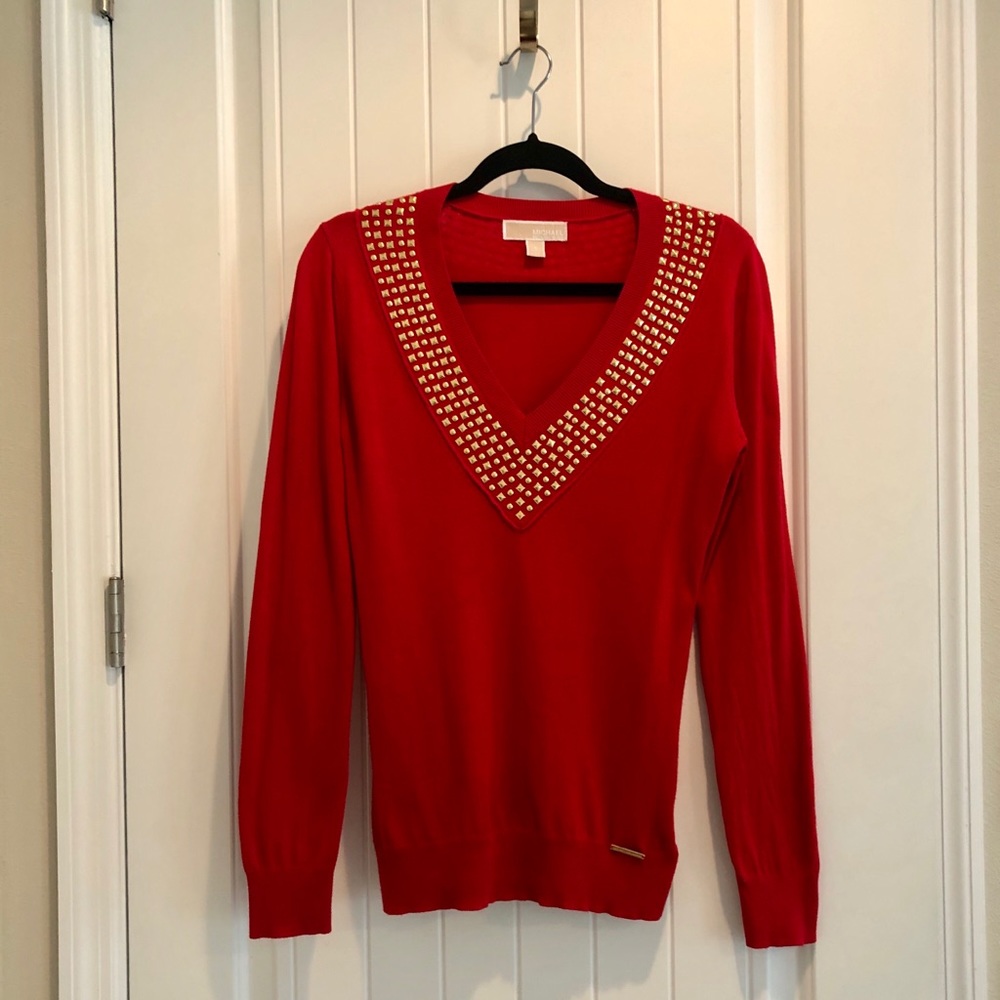 MICHAEL Michael Kors Studded V-Neck Sweater